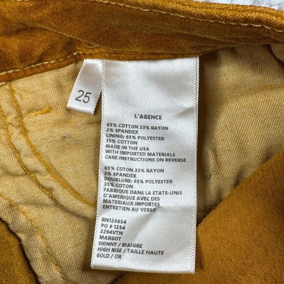 L'Agence Margot Velvet Skinny Ankle Pants Gold Mustard - Picture 7 of 13
